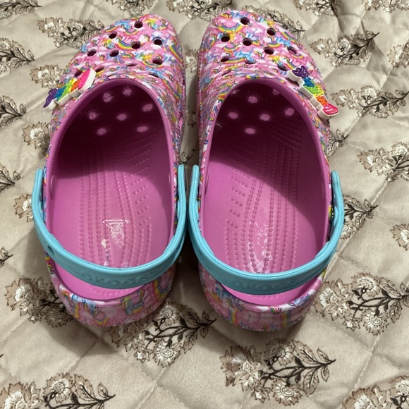CROCS Lisa Frank Pink Unicorn Clogs with Light Blue Strap - Picture 3 of 4